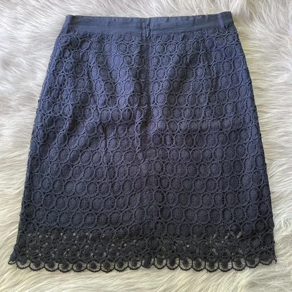 Ann Taylor Loft Sz 6 Womens Navy Blue Crochet Eyelet Skirt Knee Length Lined - Picture 7 of 11